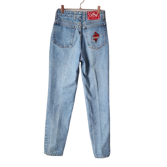 OUTLAW DENIM x VINTAGE High rise straight leg light wash rocker denim heart - Picture 3 of 7